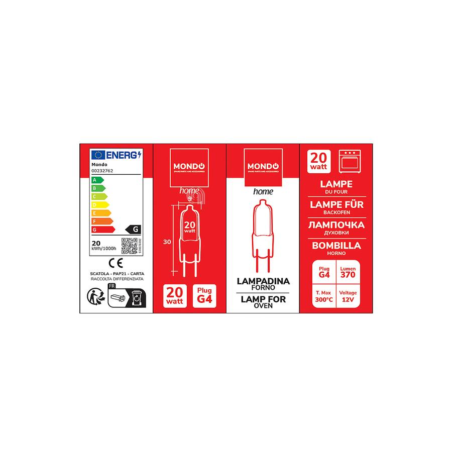 LAMPADINA ALOGENA G4 20W MAX 300°C MONDO UNIVERSALE immagine 2 - codice 00232762