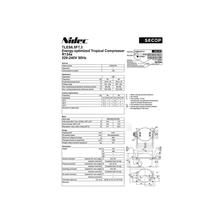 COMPRESSORE R134A FRIGORIFERO UNIVERSALE immagine 2 - codice 00235103