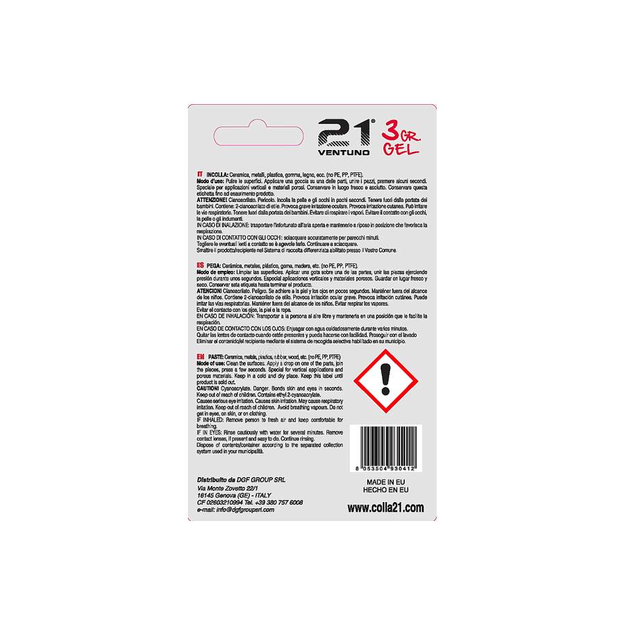 COLLA 21 GEL BLISTER 3GR immagine 3 - codice 00550528