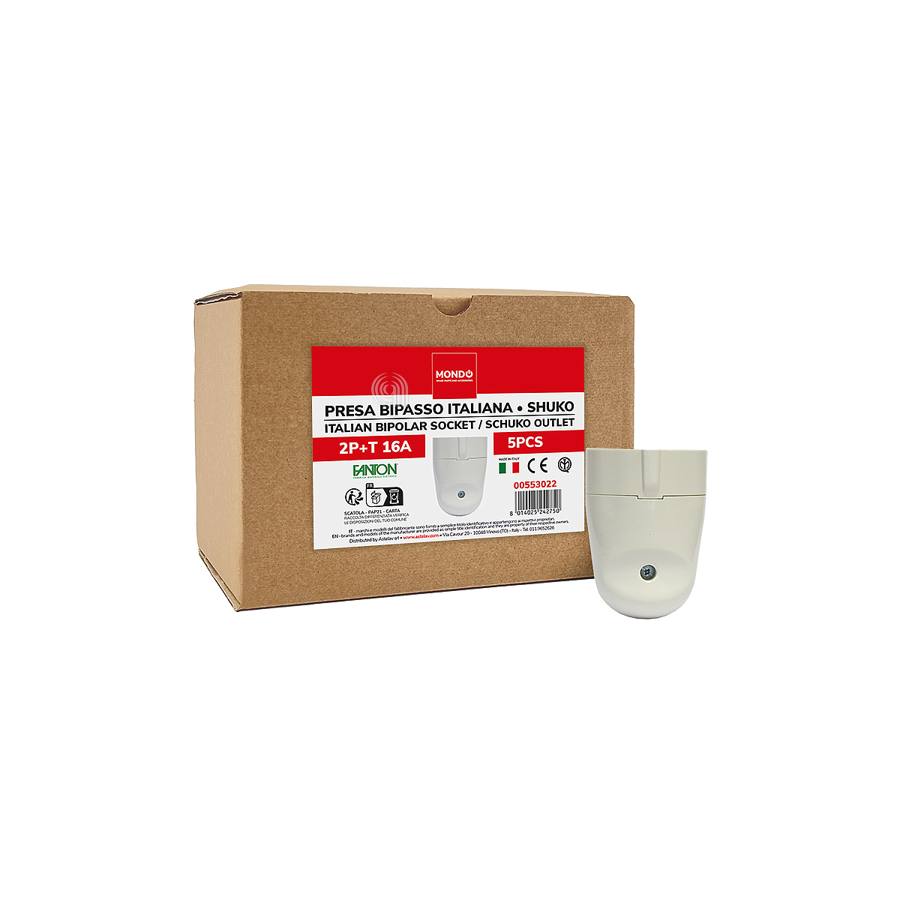 SET 5 PRESE BIPASSO ITALIANE SHUKO 2P+T 16A - codice 00553022