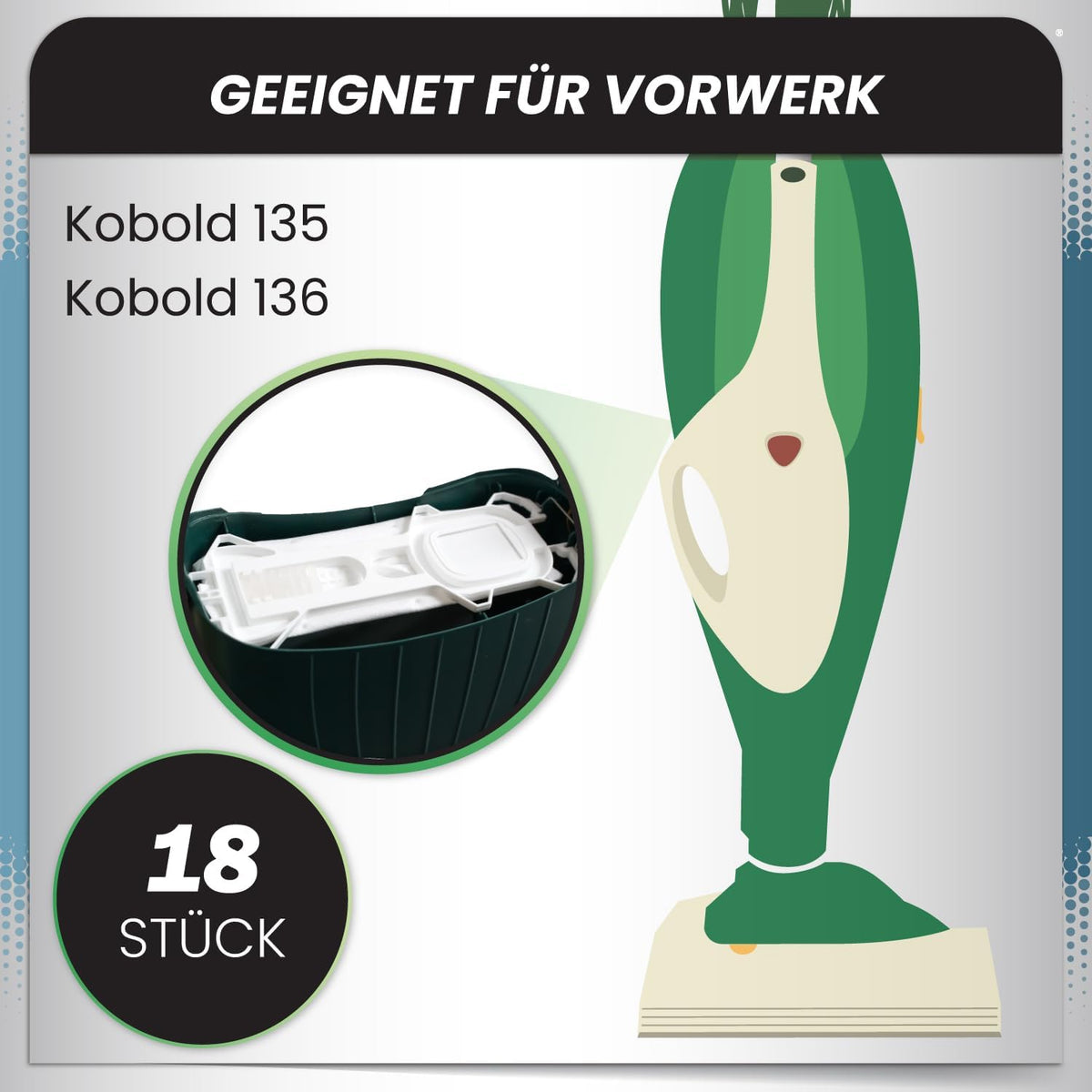 18 sacchetti per aspirapolvere adatti agli aspirapolvere Vorwerk Folletto VK 135 136 135SC VK135 VK136 con chiusura igienica I alternativa per FP135/136 I tipo di sacchetto VO 8335