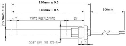 N2 ELECTROITALY CANDELETTA ACCENSIONE per Stufa A Pellet; Filettatura 3/8 280W 150MM 140MM; Diametro 9,9MM; PIAZZETTA - CS Thermos - Adler