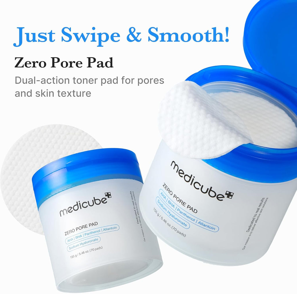 medicube Zero Pore Pads 2.0, tamponi toner facciali a doppia texture per esfoliazione e cura dei pori con 4,5% di acido lattico AHA e 0,45% acido salicilico BHA, ideali per tutti i tipi di pelle, cura