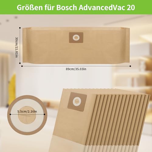 Filtro compatibile per elettrodomestici | 15 sacchetti filtro di carta per Bosch Advancedvac 20 sacchetti accessori
