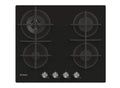Candy CVG6BR4WPB Piano Cottura a Gas in Vetro Temperato da 60 cm, 4 Fuochi, da Incasso, Griglie in Ghisa, Bruciatore Wok, Valvola di Sicurezza, GPL e Metano, 60x51x50 cm, Nero