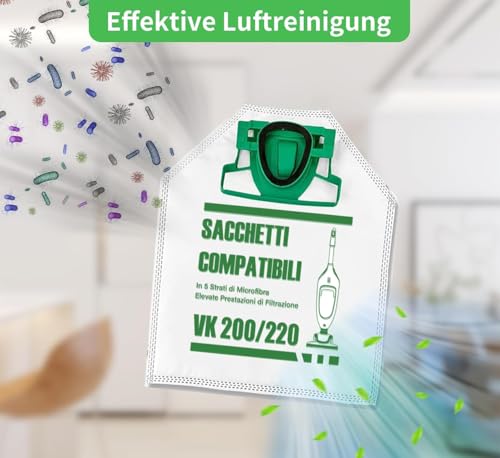 Sacchetti compatibili per elettrodomestici | 12 Sacchetti Compatibili con Aspirapolvere Folletto vk 200-220s