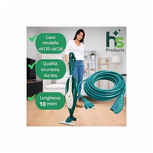 Ricambio compatibile per elettrodomestici | Cavo Folletto VK135-vk136 – Ricambi per Folletto – Filo alimetazione Compatibile per Aspirapolvere VK 135-vk136–ricambi -accesori -Facili da Installare-10 Metri (10 METRI)