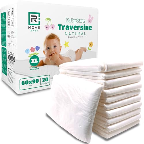 Ricambio compatibile per elettrodomestici | R MOVE 20 traversine neonato fasciatoio 60x90 cm - traverse bambini XL, telini igienici Natural, teli cambio pannolino usa e getta bambini, Morbida fibra naturale di cellulosa super assorbenti