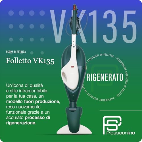Filtro compatibile per elettrodomestici | Aspirapolvere Folletto VK135 -RICONDIZIONATA- + Spazzola HD35 CON RUOTE, Ideale Per Tutti i Pavimenti, Cavo Estraibile 7m, 3 Velocità, Filtro HEPA, Igienizzato e Pronto all'Uso, SOLO ASPIRAPOLVERE