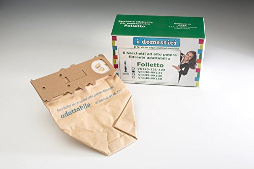 Sacchetti compatibili per elettrodomestici | Confezione da 6 Sacchi Adattabili per Vorwerk Folletto Vk 130-131