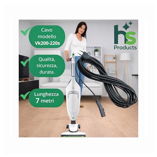 Ricambio compatibile per elettrodomestici | Cavo Folletto VK200-vk220s – Ricambi per Folletto – Filo alimetazione Compatibile per Aspirapolvere VK200-vk220s –ricambi -accesori Resistenti e Facili da Installare-7 Metri