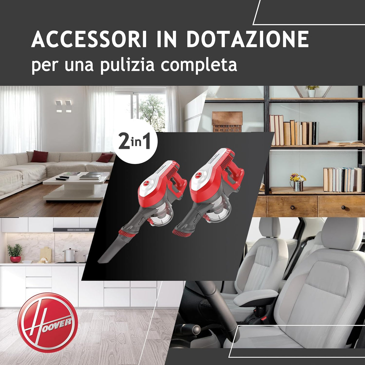 Hoover H-FREE 100 HF122GPT 011 Aspirapolvere Elettrica Senza Fili, Senza Sacco, 170W, 0,9 L, Ciclonico, Mini Turbo Spazzola, Autonomia 40 Min, Rosso