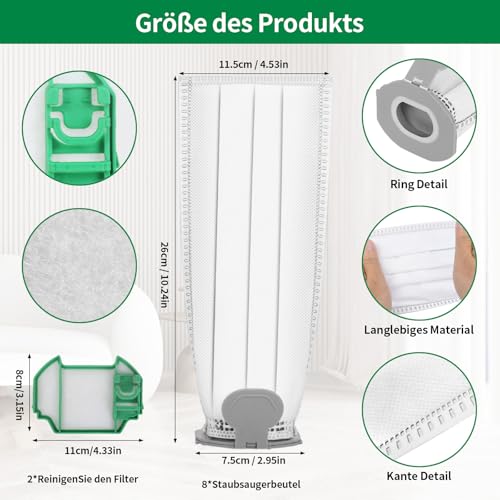 Filtro compatibile per elettrodomestici | Kit 12 Sacchetti in Microfibra compatibile per Folletto VK7S VK7 FP7S FP7-12 Sacchetti Aspirapolvere + 2 Filtro Motore