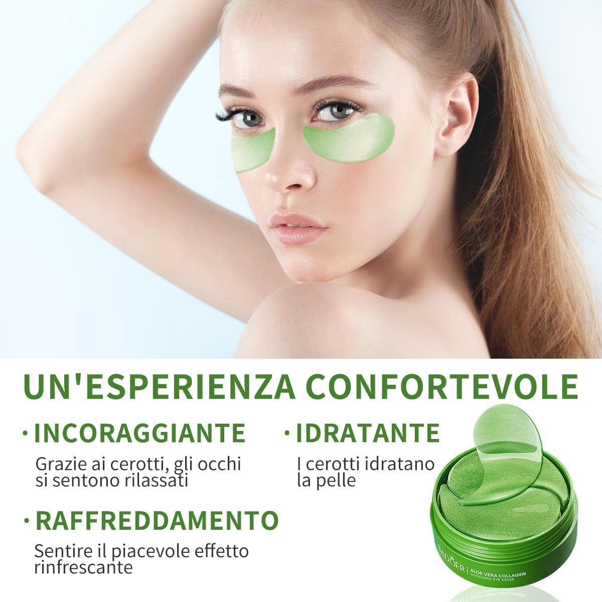 Patch Occhi all’Aloe Vera – 60 Pezzi | Maschera Contorno Occhi Idratante Anti-Occhiaie e Anti-Rughe | Riduce Gonfiore, Borse e Segni di Stanchezza | Formula Naturale per Tutti i Tipi di Pelle