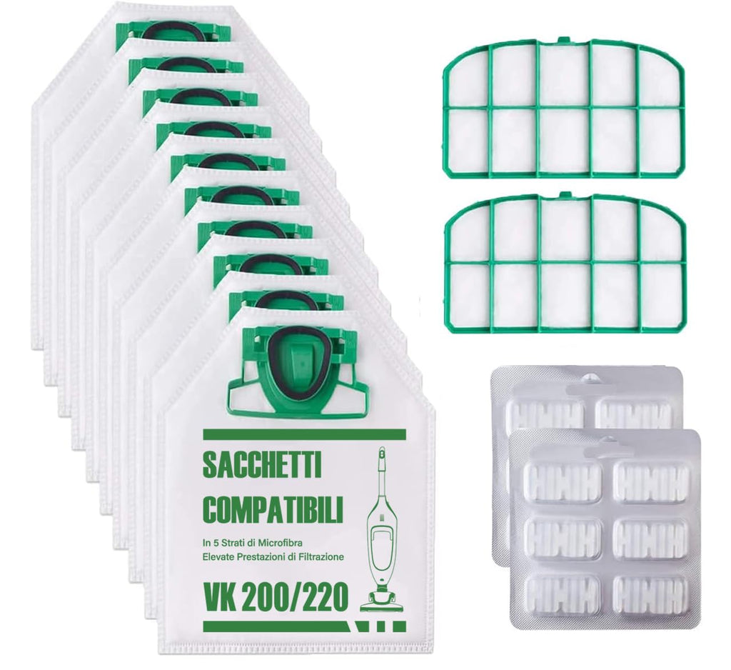 Sacchetti compatibili per elettrodomestici | 12 Sacchetti per Folletto VK200 VK220 VK220S con Filtri (12pz sacchetti)