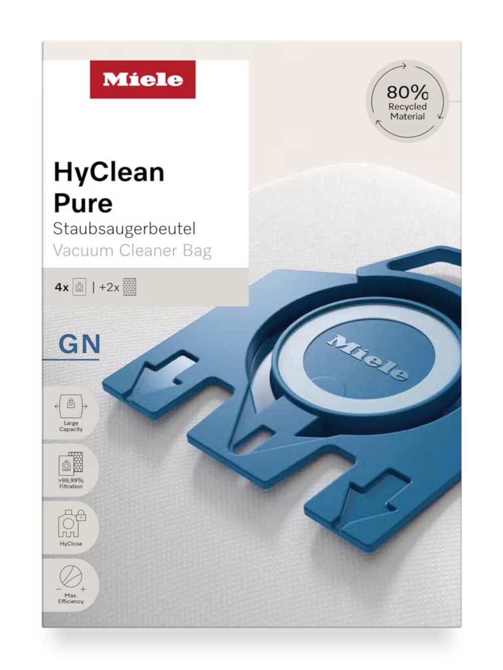 Filtro compatibile per elettrodomestici | Miele 12281680 HyClean 3D Efficiency GN - Sacchetti per aspirapolvere Miele, confezione da 4