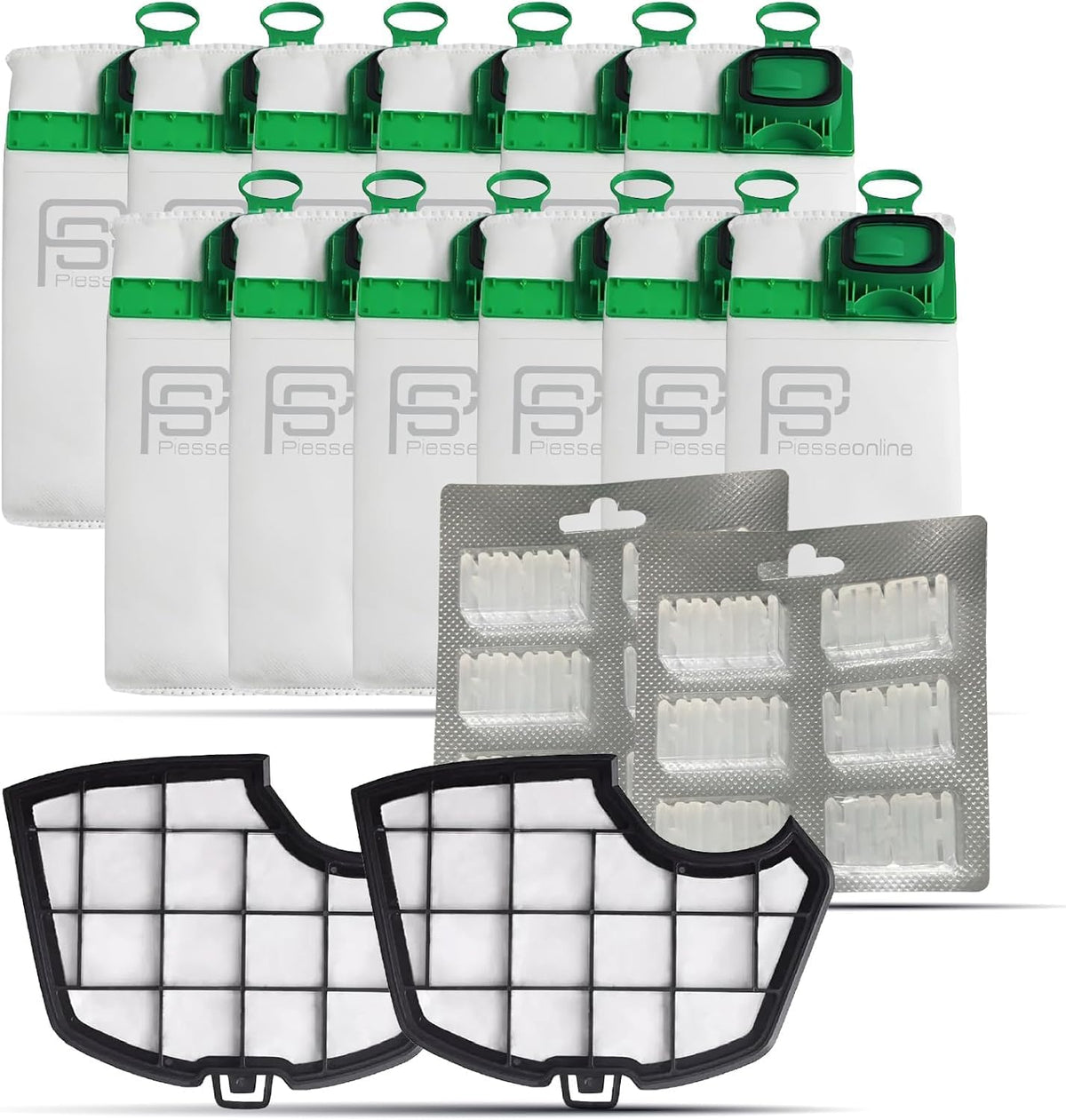 Filtro compatibile per elettrodomestici | Kit Risparmio 12 Sacchetti Folletto VK150, 12 Profumatori, 2 Filtri Folletto VK150 Griglia Motore | Ricambi Folletto VK150 Compatibili per Folletto | Soluzione Tutto-in-Uno per Casa Sempre Pulita