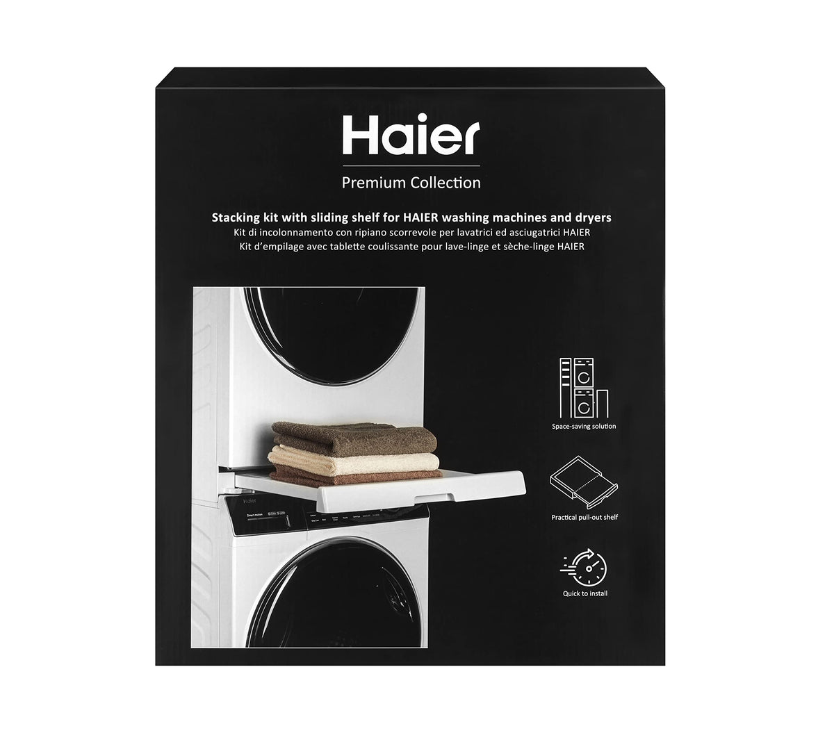 Haier Kit Impilabile Universale con Ripiano Scorrevole per Lavatrici e Asciugatrici, Kit Colonna Salvaspazio, Qualità Premium, Perfetto per Lavatrici e Asciugatrici Haier Serie 3, 5, 7
