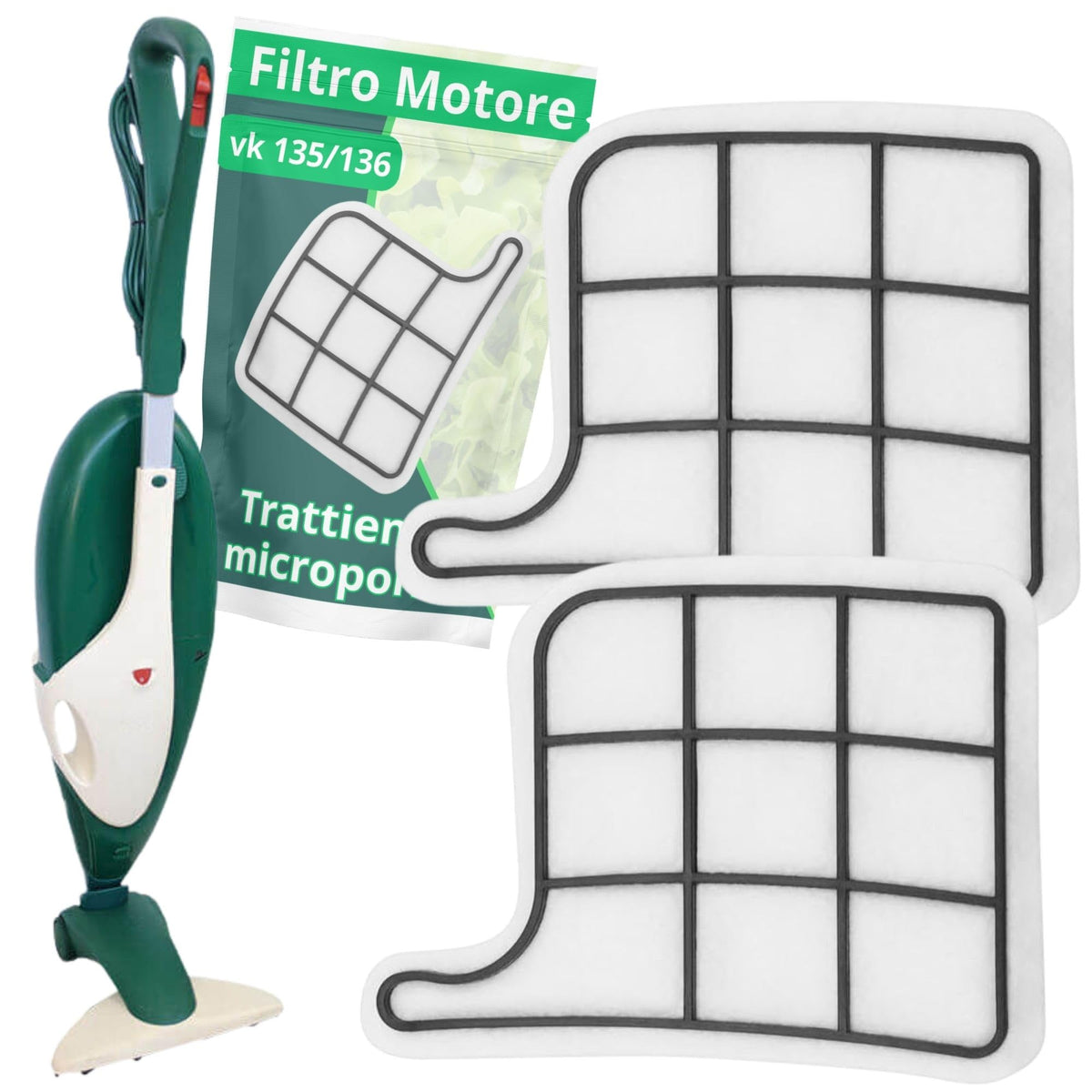 N2ELECTROITALY - Set di 2 Filtro Compatibili con Folletto VK135/136 | Resistenti e Duraturi, Ricambio Affidabile, Facile da Installare