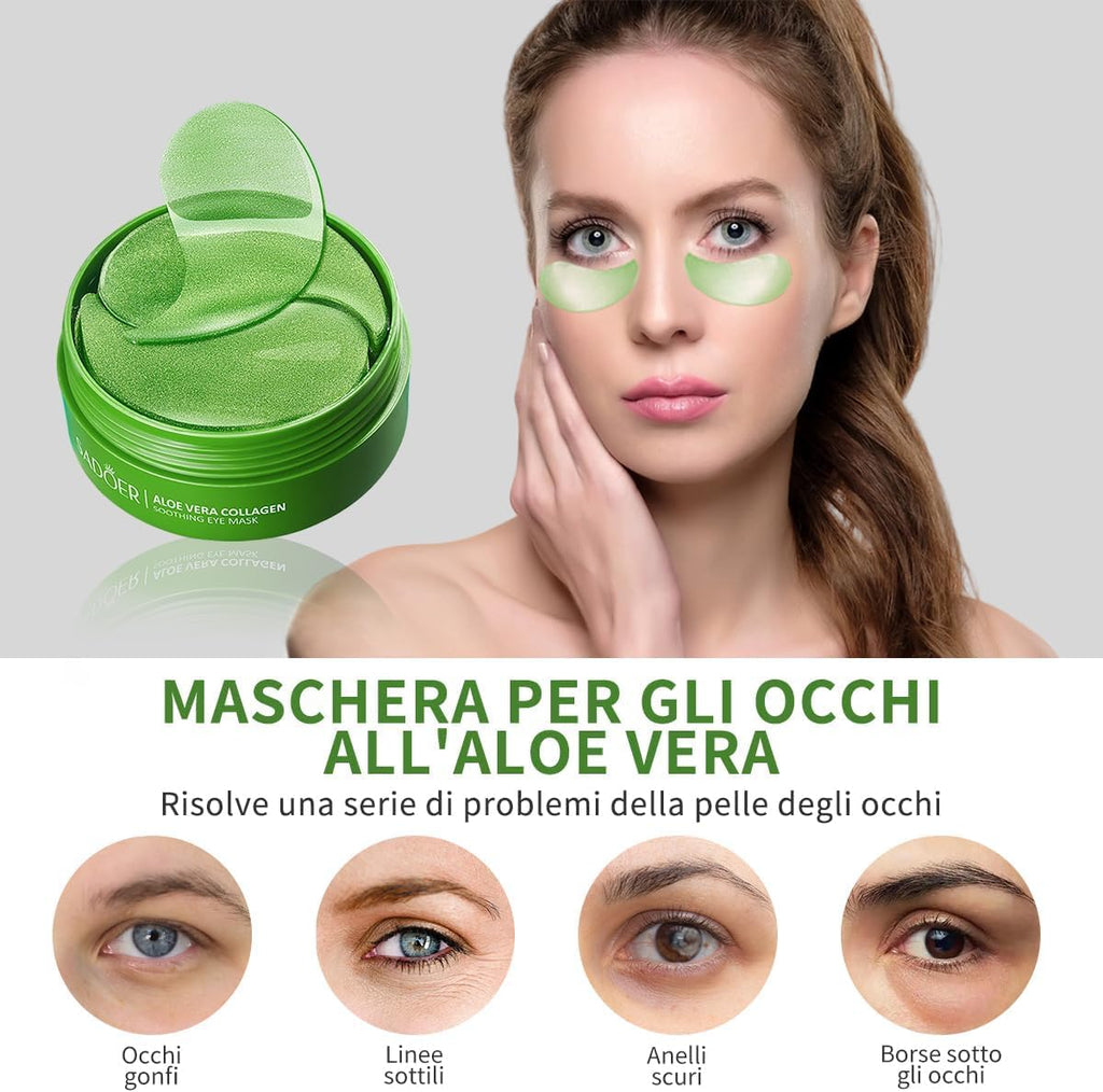 Patch Occhi all’Aloe Vera – 60 Pezzi | Maschera Contorno Occhi Idratante Anti-Occhiaie e Anti-Rughe | Riduce Gonfiore, Borse e Segni di Stanchezza | Formula Naturale per Tutti i Tipi di Pelle