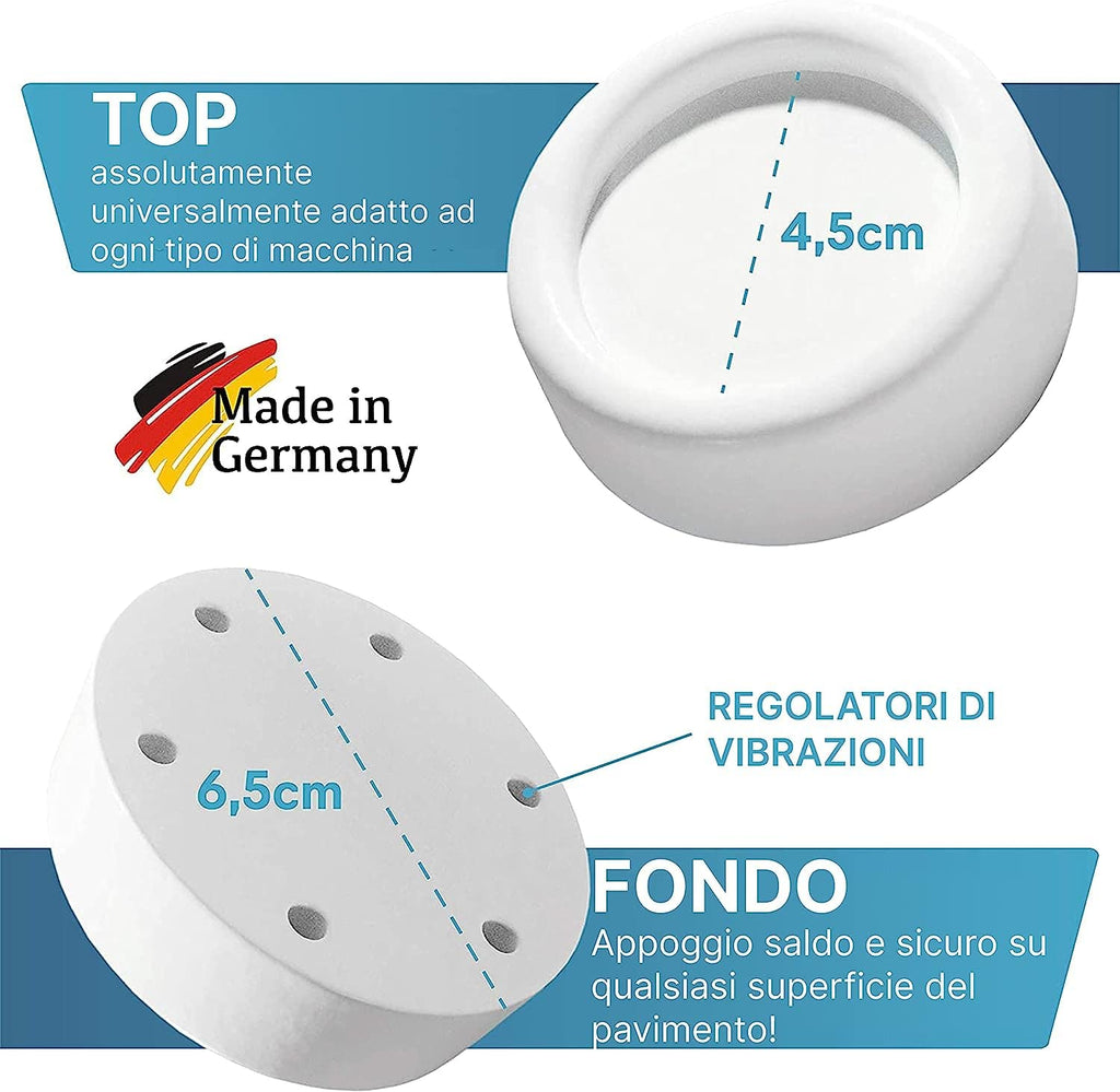 N2 ELECTROITALY| Piedini Antivibrazione Lavatrice - Gommini Lavatrice Antivibrazione Universali Adatti a Diverse Marche - in Gomma Resistente - Diametro sopra: 4,5 cm, Diametro sotto: 6,5 cm - Bianco