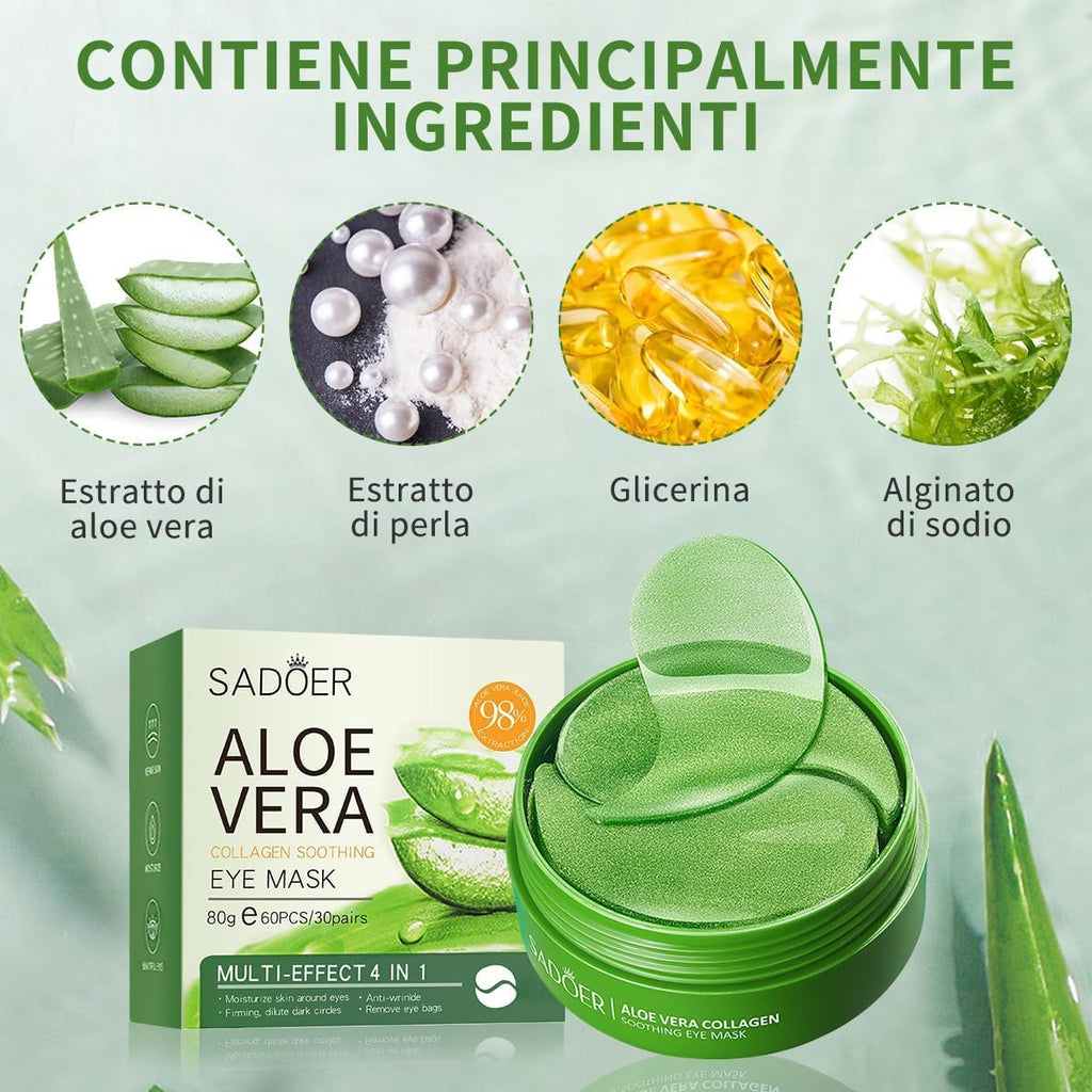 Patch Occhi all’Aloe Vera – 60 Pezzi | Maschera Contorno Occhi Idratante Anti-Occhiaie e Anti-Rughe | Riduce Gonfiore, Borse e Segni di Stanchezza | Formula Naturale per Tutti i Tipi di Pelle