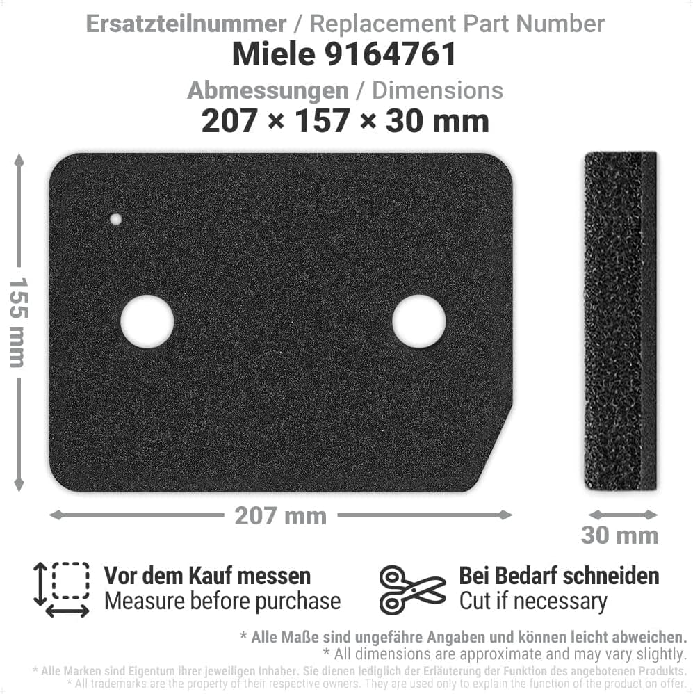 N2 ELECTROITALY Filtro per Asciugatrice Miele 9164761, Scambiatore di Calore Filtro 207 x 157 x 30 mm, Filtri in Schiuma, Filtro in Spugna per Asciugatrice Pompa di Calore
