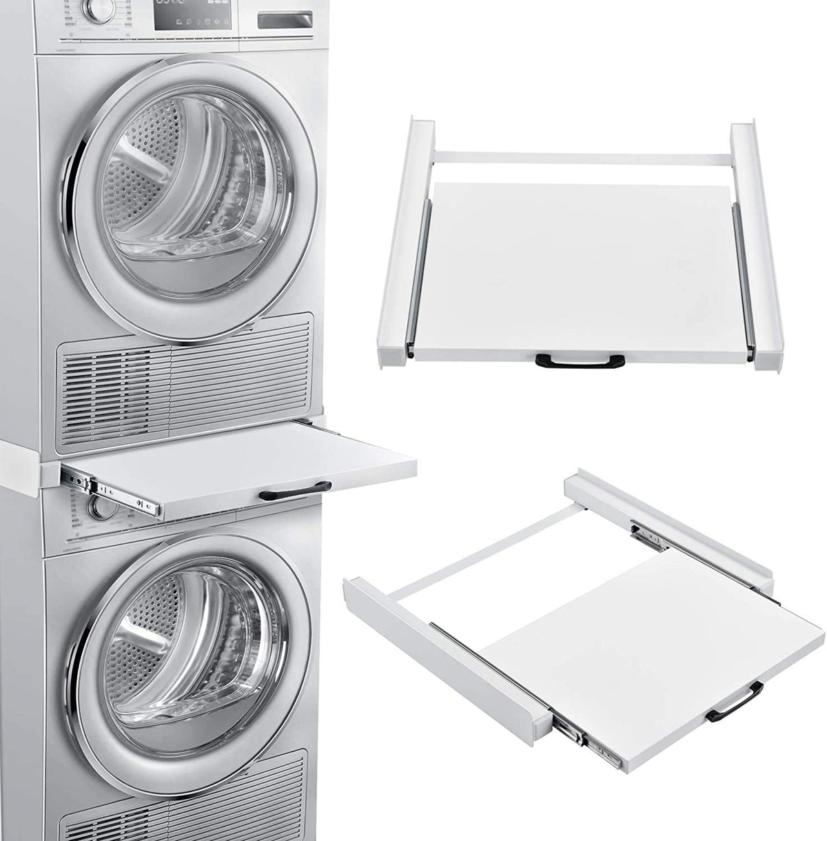 [en.casa] Kit di Sovrapposizione per Lavatrice e Asciugatrice Collegamento Accatastamento Universale con Piano di Appoggio Estraibile - Bianco